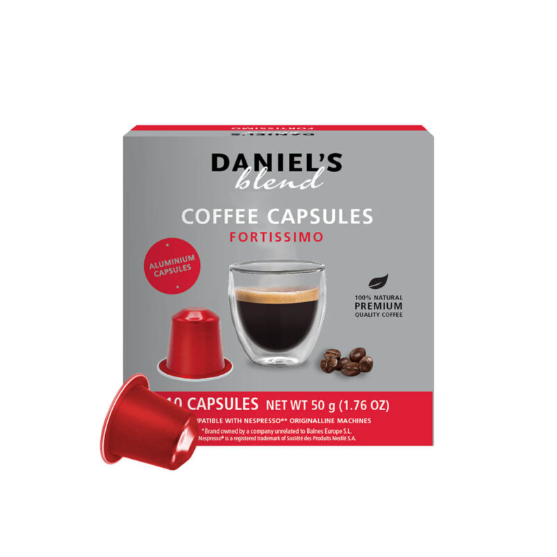 Nuevas aluminio! Cápsulas de café Daniel's Blend Fortissimo - Cápsulas Nespresso compatibles - decapsulas