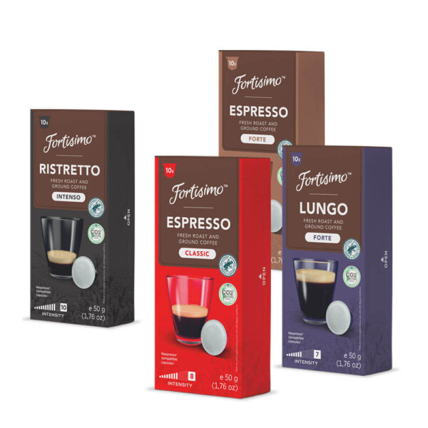 40 cápsulas Espresso Lungo Ristretto Fortisimo - Cápsulas Nespresso compatibles Bélgica - decapsulas